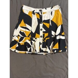 Nine West Floral Yellow Black Midi Skirt Sz Large Bright Colorful Playful Classy